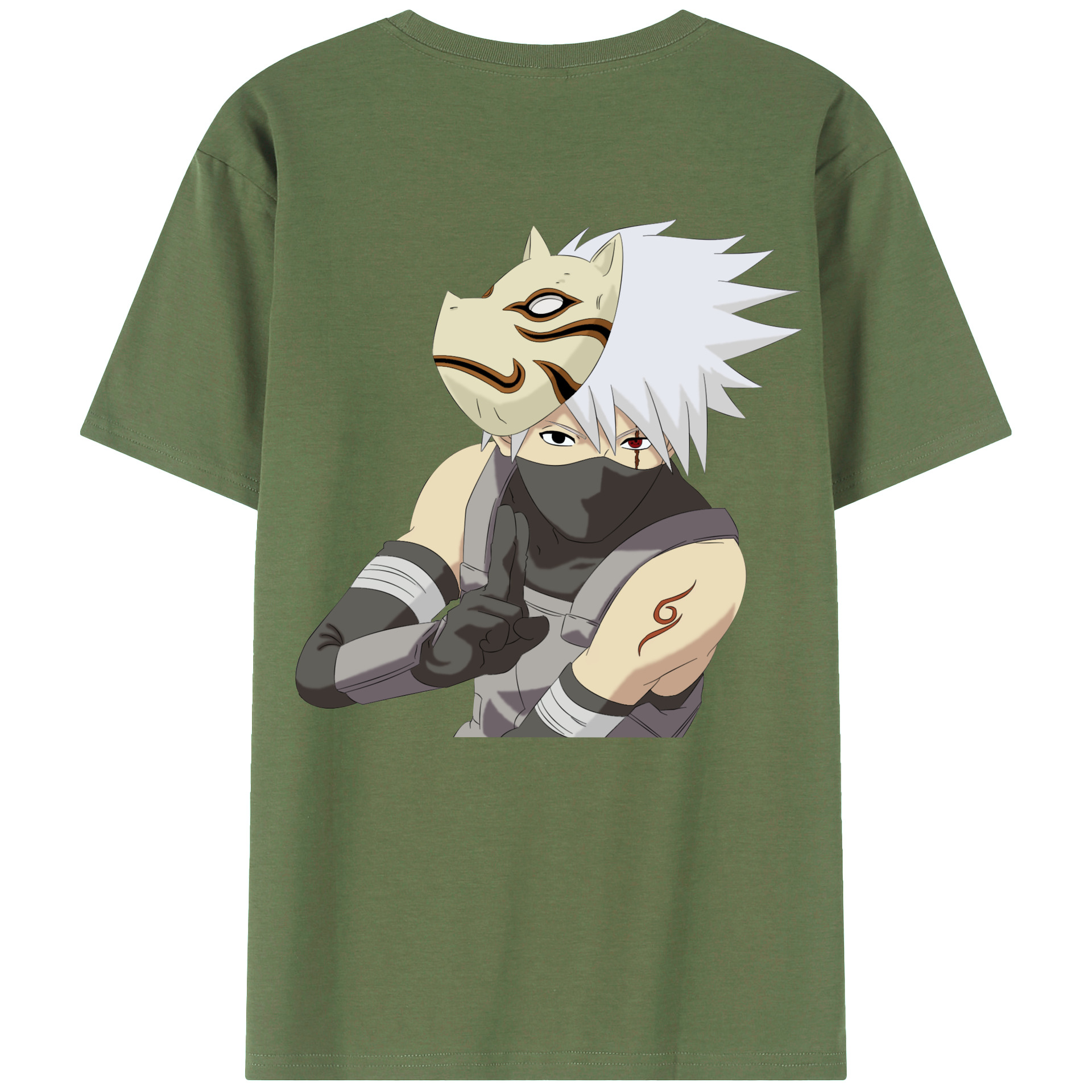（画像用） NARUTO -ナルト- はたけ カカシ Hatake Kakashi 綿100％ メンズ半袖Tシャツ（バックプリント） 通気性